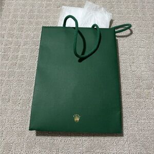 Rolex Forest Green Gift Bag with Gold Logo
